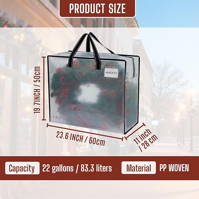 VENO 4 Pack Moving Bags, Christmas Storage Containers, Storage Totes, Zipper On Top, Sturdy, Storage Bags for Camping, Clothes, Bedding, Comforters, Pillows (22 Gallon Clear, 4 Pack)