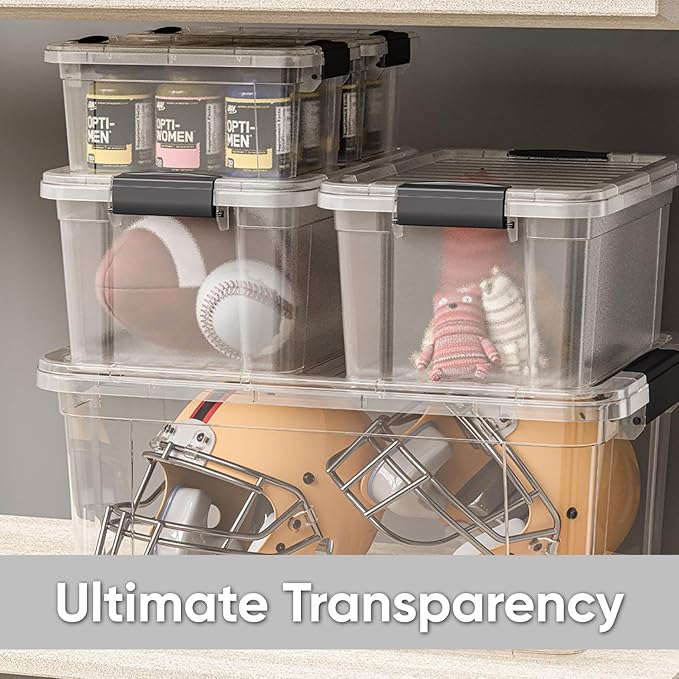 Superio Small Clear Storage Box with Lid, 6.6 Quart Plastic Container Bins for Organizing, Stackable Crates, BPA Free, Non Toxic, Odor Free, Organizers for Home, Office, School, and Dorm, 18 Pack