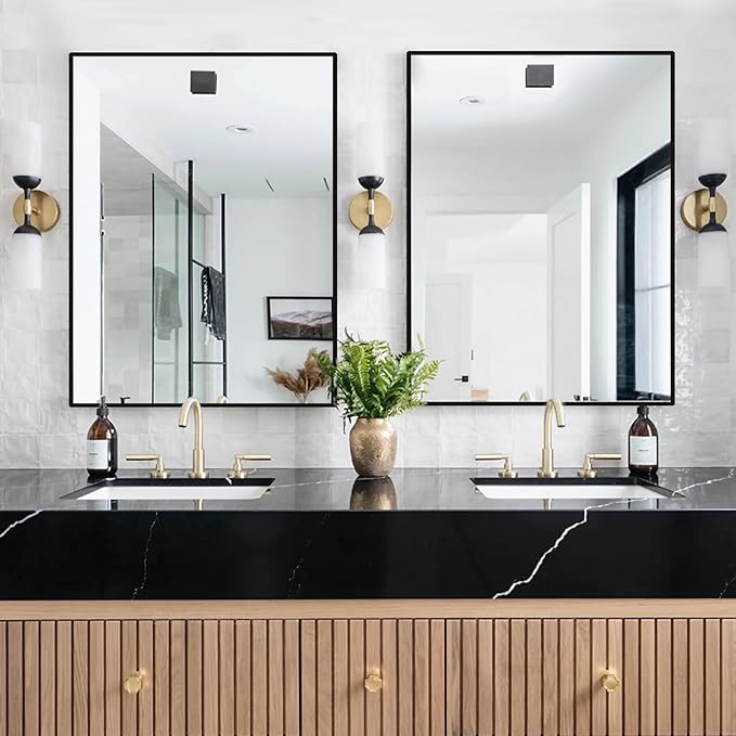 Rectangle Bathroom Mirror 28x34 inch, Large Mirror with Black Frame, Rectangular Vanity Mirror 28" X 34", Modern Matte Wall Mounting Mirrors, Hang Horizontal or Vertical