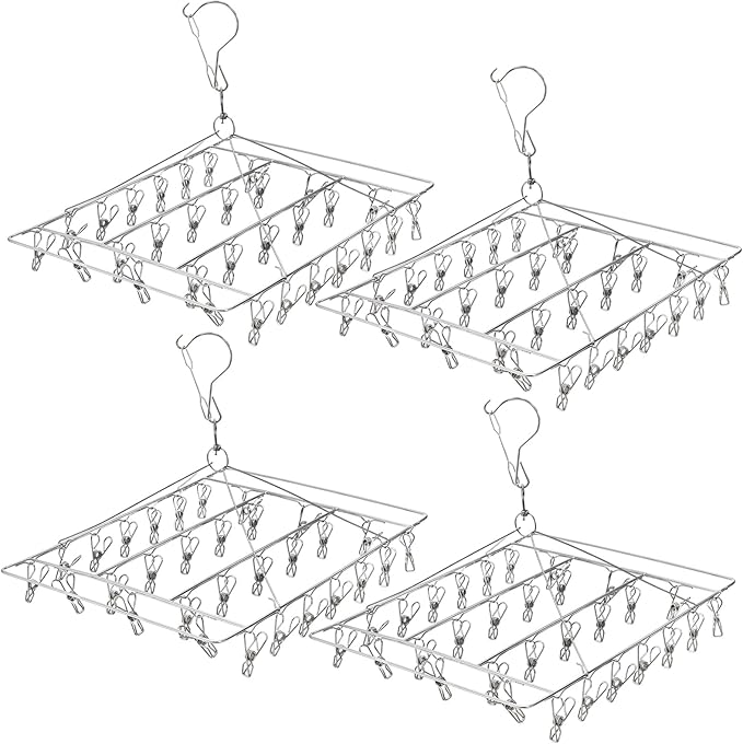 Tosnail 4 Pack Stainless Steel Clip and Drip Hangers with 30 Clips, Clothes Drying Rack Laundry Accessories