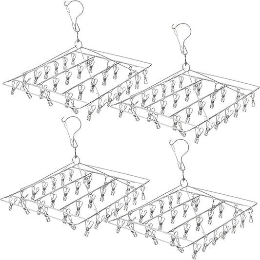 Tosnail 4 Pack Stainless Steel Clip and Drip Hangers with 30 Clips, Clothes Drying Rack Laundry Accessories