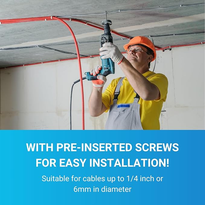 STEREN Coaxial Cable Clips - Cable Holder - Siding Clips for Hanging - Cord Holder for Desk - Cable Clamps - Cord Clip - Wire Organizer Clips - Tv Mount Screws (Black, 100 Count - Single Screw)