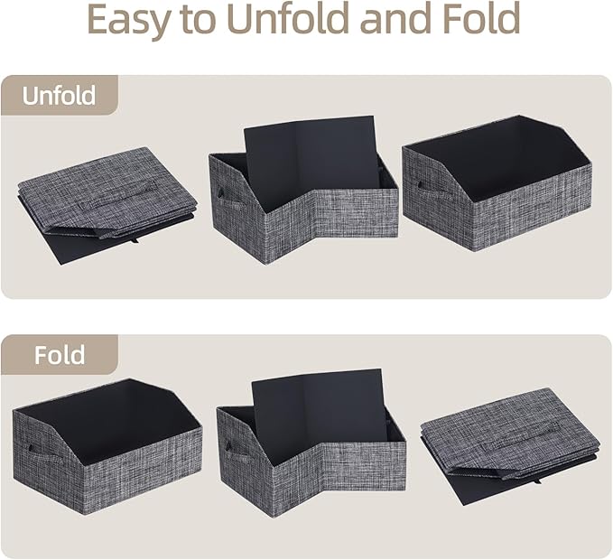 Closet Organizer Bins, Fabric Storage Bins Foldable Storage Box Shelf Baskets Container Trapezoid Storage Bin for Organizing Home Office Shelves Wardrobe RV, 4 Pack, Black