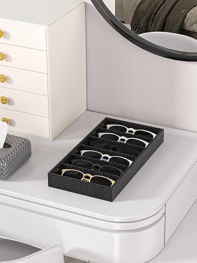 Sunglass Organizer Tray,Eyeglass Storage for Multiple Glasses,Jewelry and Sunglasses Drawer Organizer (Carbon Fiber 2)