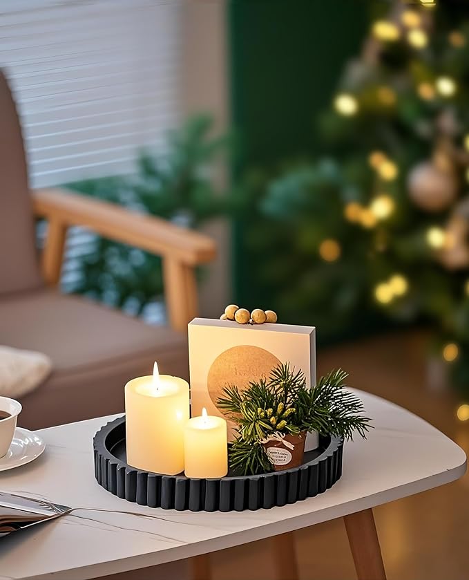 Round Decorative Tray for Coffee Table, Modern Round Coffee Table Tray for Home Decor, Table Centerpieces Serving Tray for Living Room, Office, Dining Room, Kitchen Island（Black）