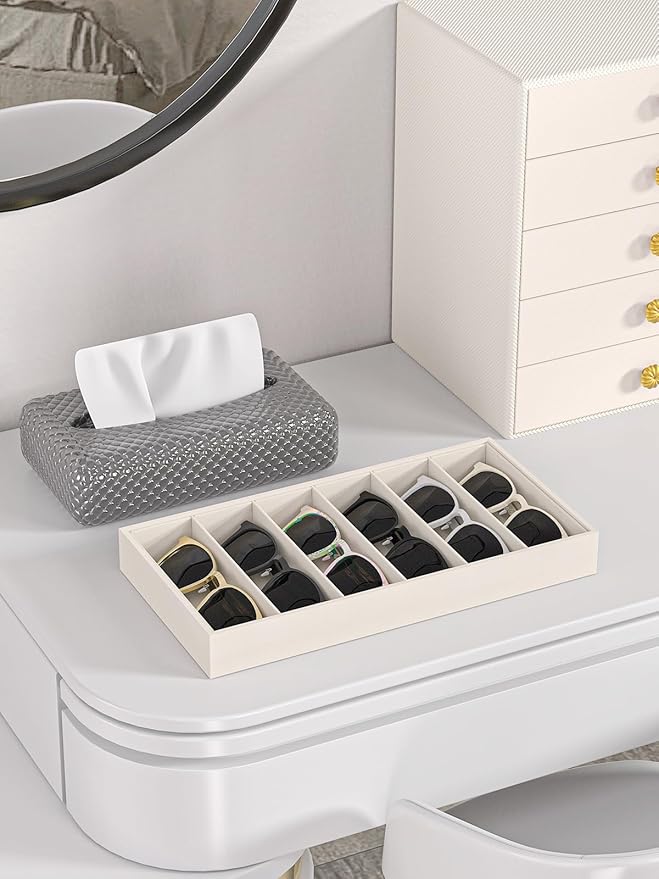 Sunglass Organizer Tray,Eyeglass Storage for Multiple Glasses,Jewelry and Sunglasses Drawer Organizer (Beige 1)