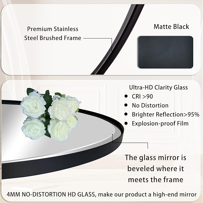 POZINO Matte Black Oval Beveled Mirror, 20"x28" Bathroom Mirror for Over Sink, Modern Rounded Vanity Wall Mirrors for Bedroom Living Room Entryway Fireplace, Wall Mount Hangs Horizontal Or Vertical
