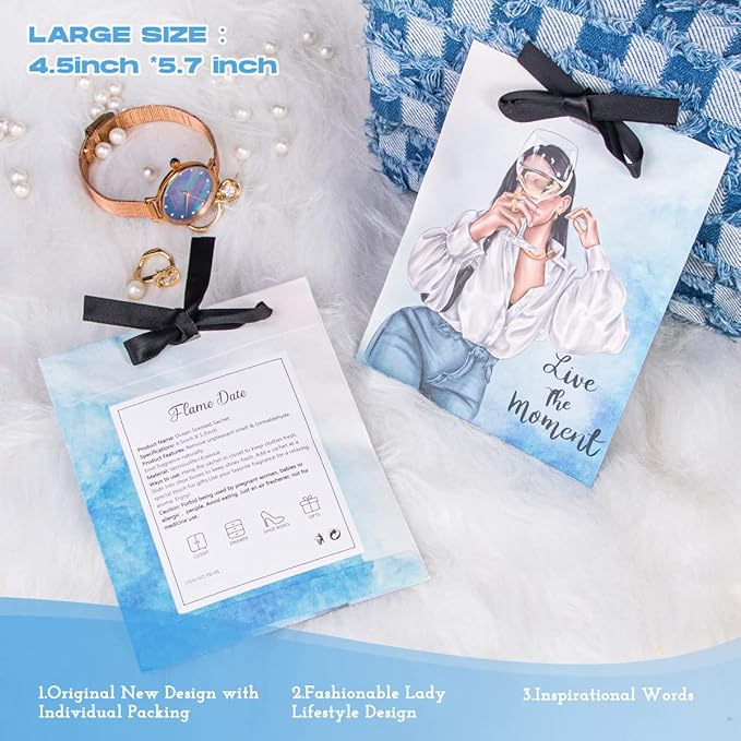 6 Pack Inspirational Scented Sachets - Valentines Day Girlfriend Gifts for Wife | Natural Moth Repellent for Closets, Air Freshener for Home | Shoe & Car Deodorizer for Drawer (Lavender, Rose, Ocean)