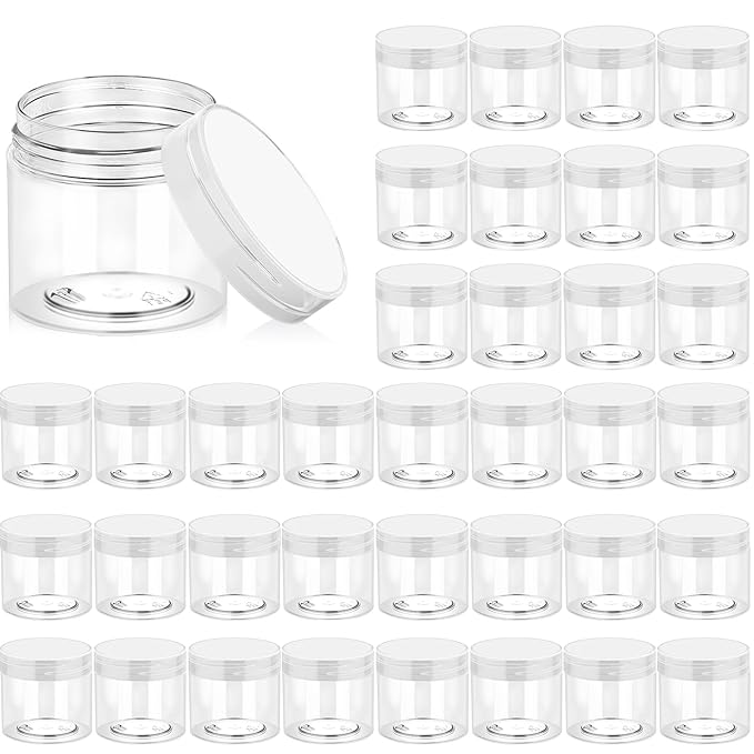 Eternal Moment 36 Pack 2 OZ Plastic Jars Round Clear Cosmetic Container Jars with Clear Lids, Perfect for Lotion, Slime，Cream, Ointments, Makeup, Eye Shadow, Samples, Pot, Travel Storage