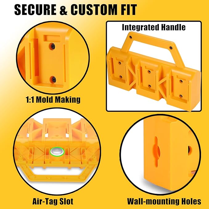 2-IN-1 Battery Carrying Holder & Wall Mount Holder for De.Walt, 6-Slot Battery Storage Organizer Rack for De.walt 20V/60V Batteries, Portable Caddy Case with Handle for Jobsite, Garage, Workshop
