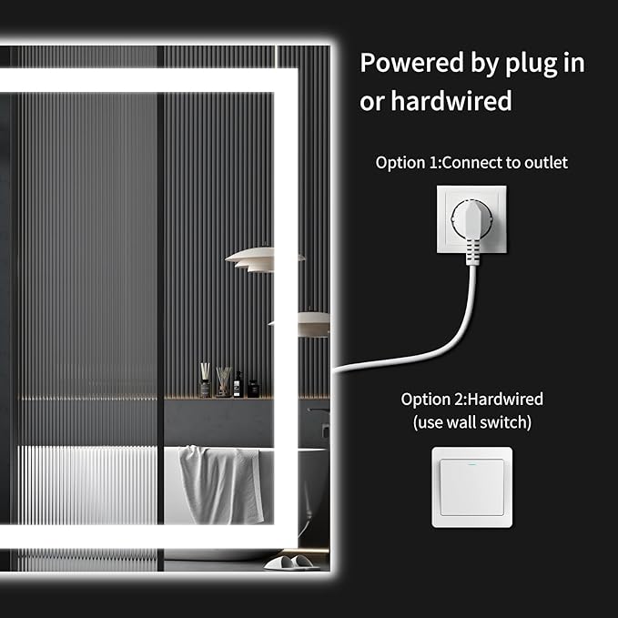 36"x30" LED Bathroom Mirror with Lights, Dimmable，Anti-Fog，Bathroom Vanity Mirror for Wall, Backlit + Front Lit, Memory Function, Shatter-Proof，Tempered Glass