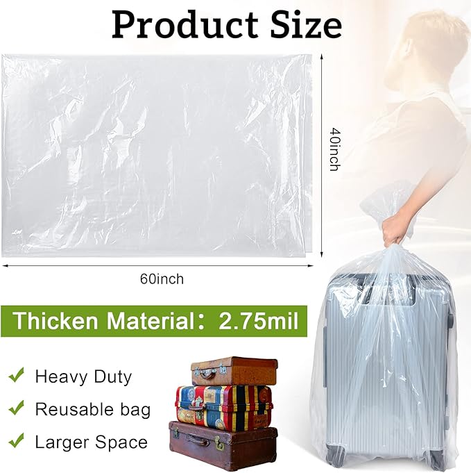 Fainne 10 Pack Extra Large Clear Plastic Storage Bags 40 x 60 Inch 2.75 Mils Giant Jumbo Moving Flat Plastic Storage Bags for Clothes Packing Luggage Suitcase Furniture Comforter Bike Blanket