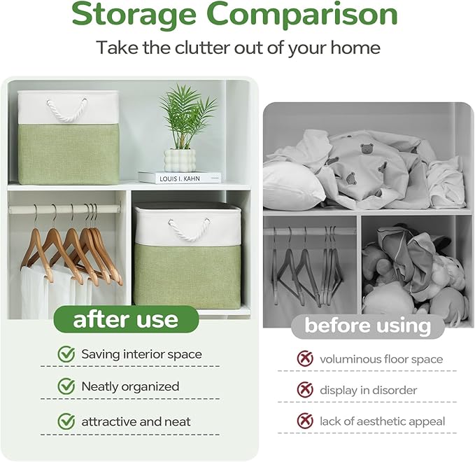 12 x 12 Inch Cube Storage Bins, 4 Pack Fabric Storage Basket with Handles, Foldable Boxes Organizer for Shelf Baskets for Home, Clothes (White/Green)