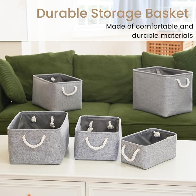 Storage Baskets for Shelves 13.8x9.8x6.7 Inch, Foldable Fabric Storage Bins with Handles, Small Storage Baskets for Organizing Closet, Office, Home Organization (6-Pack, Gray)