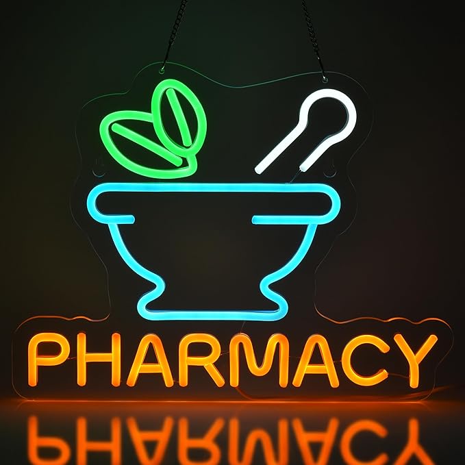 Pharmacy Neon Sign Led Neon Lights for Business Medicine Shop RX Drug Store Wall Decor Ultra Bright Dimmable Neon Billboard Grand Opening Gift, USB Powered, 16.1" x 12.6"