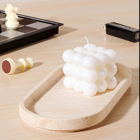 Natural Travertine Oval - 10x5 Inch Bathroom and Vanity Marble Small Tray for Soap Bottle, Perfume, Aromatherapy and Jewelry Accessories - Countertop Tray with Non-Slip Raised Base
