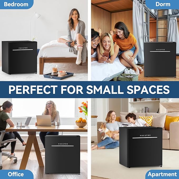 Frestec 1.7 Cu.Ft Mini Fridge with Freezer, Mini Fridge for Bedroom, Small Refrigerator, Dorm Refrigerators with Freezer, Compact Refrigerator for Office, Apartment, Dorm, Bedroom (Black)