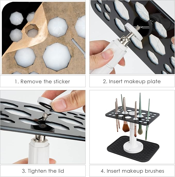 Makeup Brushes Drying Rack with Silicone Mat, 26 Holes Acrylic Brush Holder Stand Tree Tray, Adjustable Makeup Brush Holder