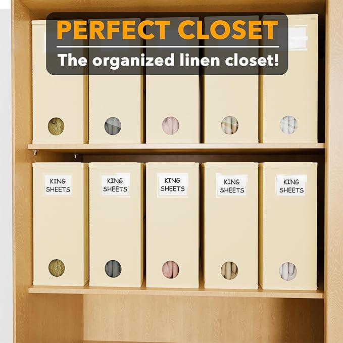 SpaceAid 10 Pack Bed Sheet Organizers and Storage, Foldable Sheet Organizer for Linen Closet, Sheets Set Folder Keeper with Window XL (Queen & King Size) Organizing Bedding Container, Beige