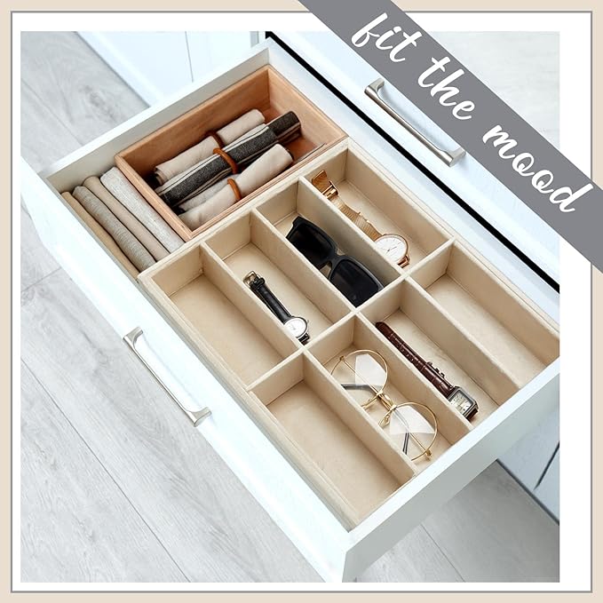 Amylove 2 Pcs Sunglass Organizer Trays Glasses Stackable Jewelry Trays Sunglass Organizer Display Box(8 Grids,Beige)