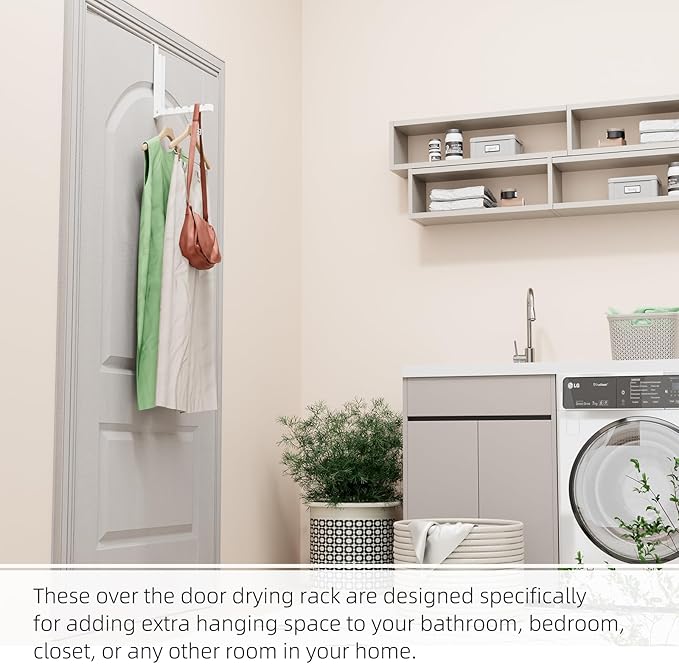 BAKON Over The Door Hanger Folding Clothes Drying Rack, Folding Hanging Coat Rack for Indoor Laundry Room Compact Small Space Foldable Portable Clothing Hanger Hook Collapsible- 4 Pack(White)