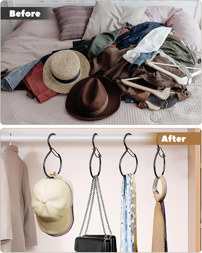 6 Pack Belt Hanger, Tie Hanger & Belt Organizer, Waterproof Belt Hanger for Closet, Ties, Scarves, Bags & Accessories, Keeps Closet Neat & Organized, Black