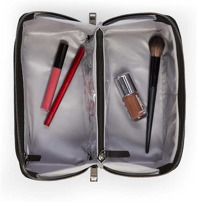 TUMI - Voyageur Dallas Cosmetic Bag - Lay-Flat Travel Makeup Organizer - Packable Travel Kit - Black with Gunmetal Hardware
