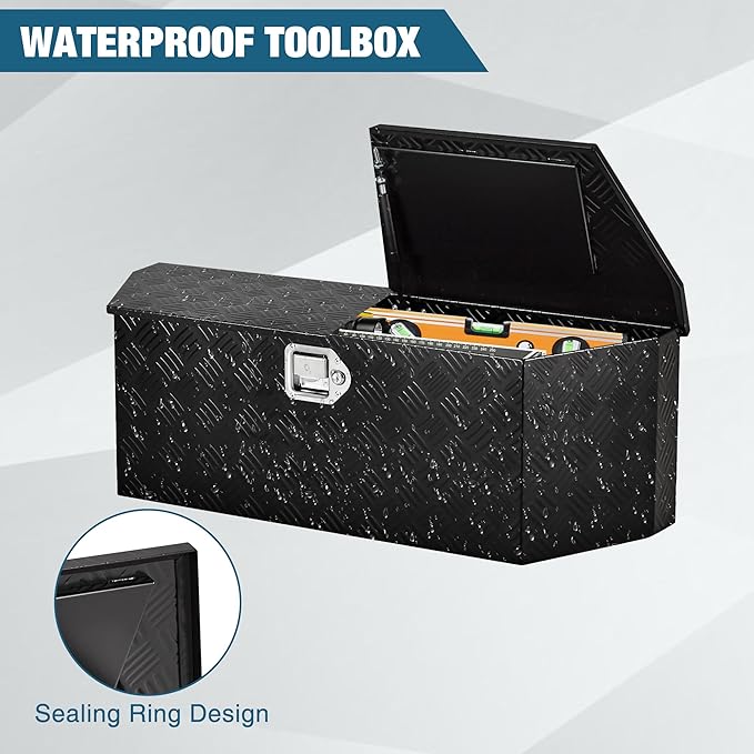 Garvee 36 in Aluminum Utility Trailer Tongue Tool Box Wide Utility Trailer Tongue Box RV Storage OrganizerTrailer Storage Toolbox With Lock & Keys Black, 5 Bar Tread (36 in X12 in X12 in)