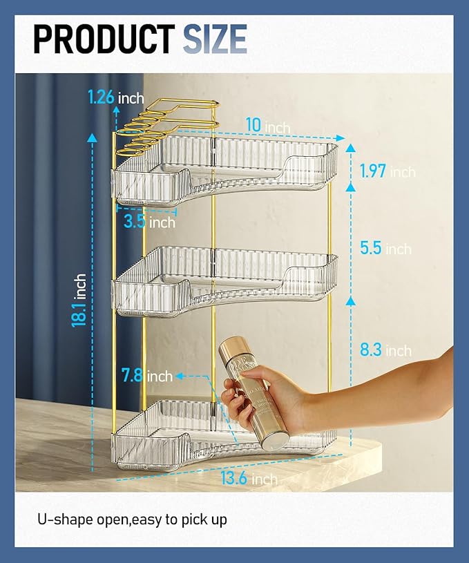3-Tier Corner Bathroom Counter Organizer Makeup Cosmetic Storage, Tool-Free Installation Acrylic Vanity Shelf, Countertop Storage Organizers Perfume Tray for Bathroom, Dresser, Kitchen (Clear)