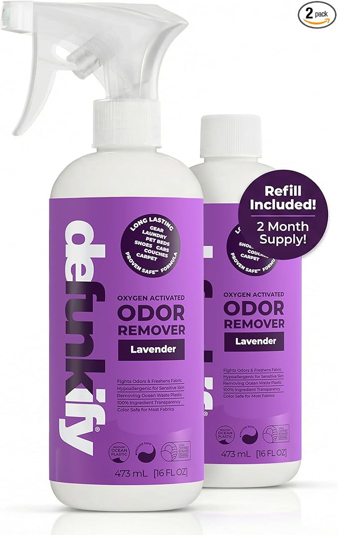 Fabric Freshener Spray, 32oz. 'Lavender' Odor Remover Spray. Shoe Deodorizer, Carpet Deodorizer, Odor Eliminator for Strong Odors Cleaning Supplies. ProvenSafe™ Fabric Freshener for Sensitive Gear