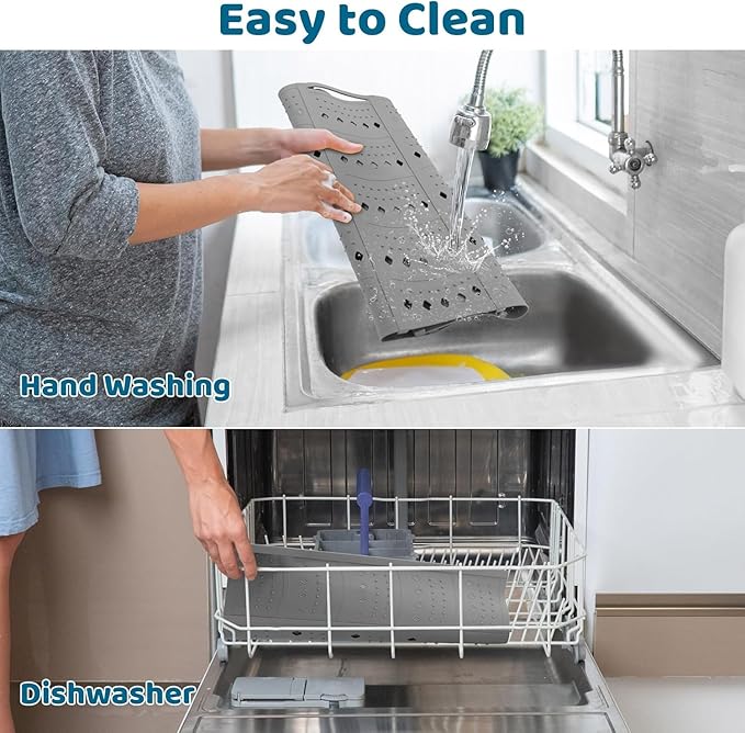 Bathroom Sink Cover for Counter Space, Foldable Silicone Sink Mat Makeup Organizer Mat Space Saver, Women’s Gifts for Valentines RV Camper Travel Must Haves Accessories, Grey