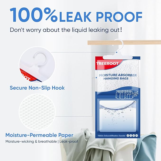 10 Pack Moisture Absorbers for Closet, 16OZ Hanging Closet Dehumidifier Bags, Hanging Humidity Absorber in Wardrobes, Kitchens and Bathrooms, Fragrance Free Portable Moisture bags