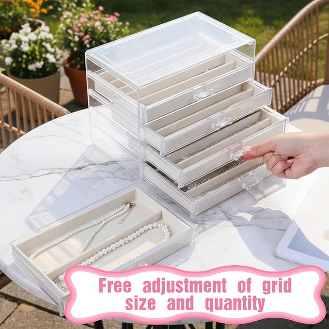 5 Layer Acrylic Necklace Storage Drawer, Dustproof Jewelry Box Organizer with 5 Drawers Dustproof Necklaces Box Clear Acrylic Jewelry Boxes for Women Girls Ring Necklace Earring Bracelet Organizers