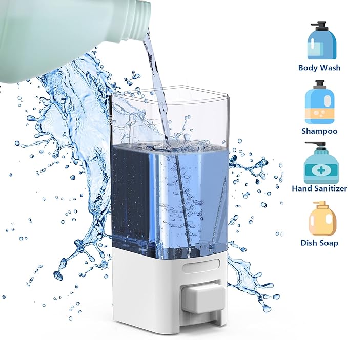 SVAVO Wall Mount Soap Dispenser, Manual Liquid/Lotion Pump Sterilizer Hand Dispenser Shower Shampoo Lotion Gel Container for Bathroom Guestroom Hotel, 17fl.oz/500ml, White