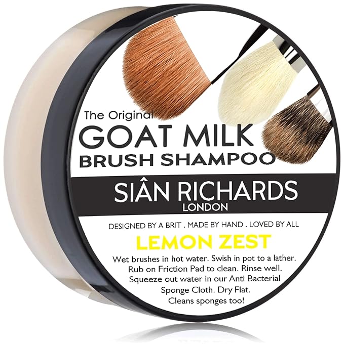 Sian Richards London Goat Milk Lemon Zest Solid Brush Shampoo – Professional Makeup Brush & Natural-Hair Brush Cleaner and Sponge Soap, 2oz
