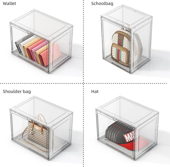 5 Pack Purse Organizer for Closet, Handbag Storage Organizer Stackable Display Case with Magnetic Door, Closet Storage Bins for Handbag, Purse, Backpack, Collectibles, White