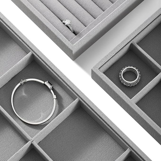 Linen 12 Grid Stackable Bangle Storage Tray, Bracelet Watch Display Tray, Jewelry Shop Counter Showcase Table Top Organizers, Makeup Table Drawer Insert Jewelry Tray