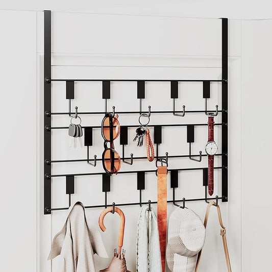 Over The Door Hooks for Hanging, 14 Hook Over Door Hanger and Towel Rack for Bathroom