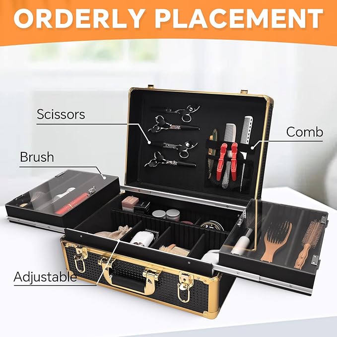 Makuep Train Case,Extra Large See-Through 6 Trays Makeup Box Travel Case Professional Cosmetic Storage for Makeup Artist, Nail Tech, Hairstylists Salon Barber Case