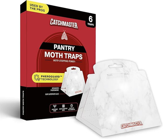 Catchmaster Pantry Moth Traps with Premium Extra Strength Pheromone Technology – XL, Extra-Strength Flour & Indian Meal Moth Traps – Protects Kitchen Cabinets & Food Storage – Marble, 6PK