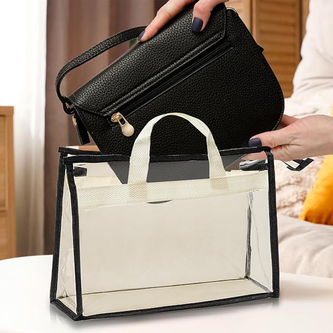 Peohud 12 Pack Clear Handbag Storage Organizer, Dust Bags for Handbags, Transparent Purse Organizer for Closet, Hanging Handbags Dust Cover Bags with Zipper, Handles and Hooks
