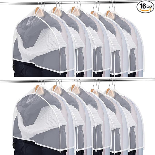 Patelai 16 Pcs 4" Gusseted Plastic Shoulder Covers for Hanging Clothes Coat Covers for Closet Clear Garment Breathable Bag for Jacket Clothing Coat Dress (Semi-transparent)