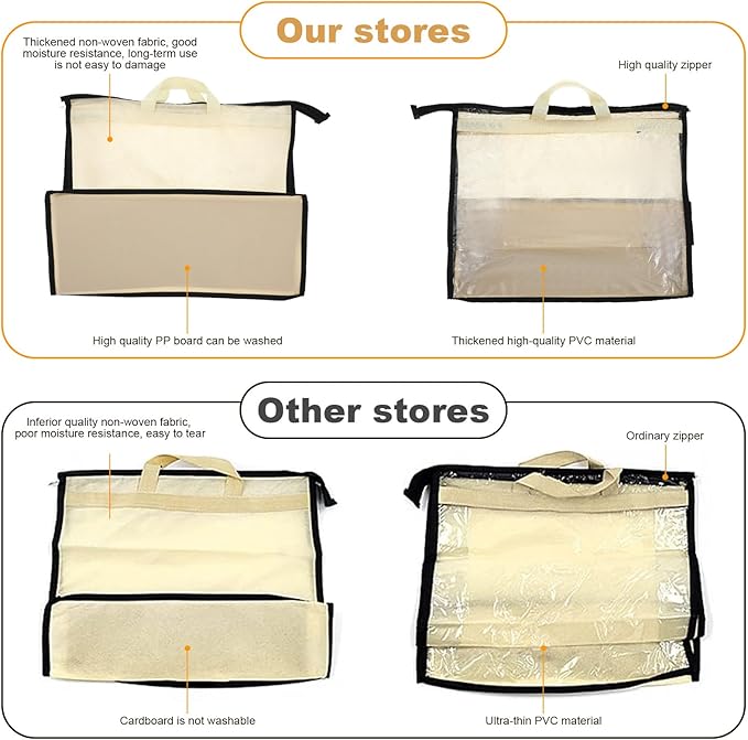 5 PCS Hanging Handbag Storage Organizer Non-Woven Transparent Dust-proof Homewares Purse Wallet Closet Storage Bag with Zipper and Handle (XL) ﻿