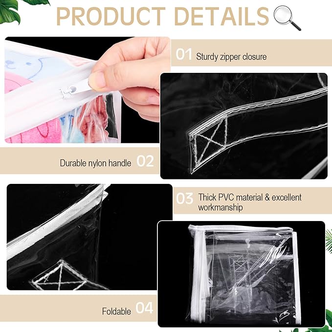 Windyun 16 Pcs Clear Vinyl Zippered Storage Bags with Handle Plastic Blankets Storage Bags for Sweater Clothes Bed Sheet Organizer for Closet Linen Bed Sheet Bedding Toys Clothing