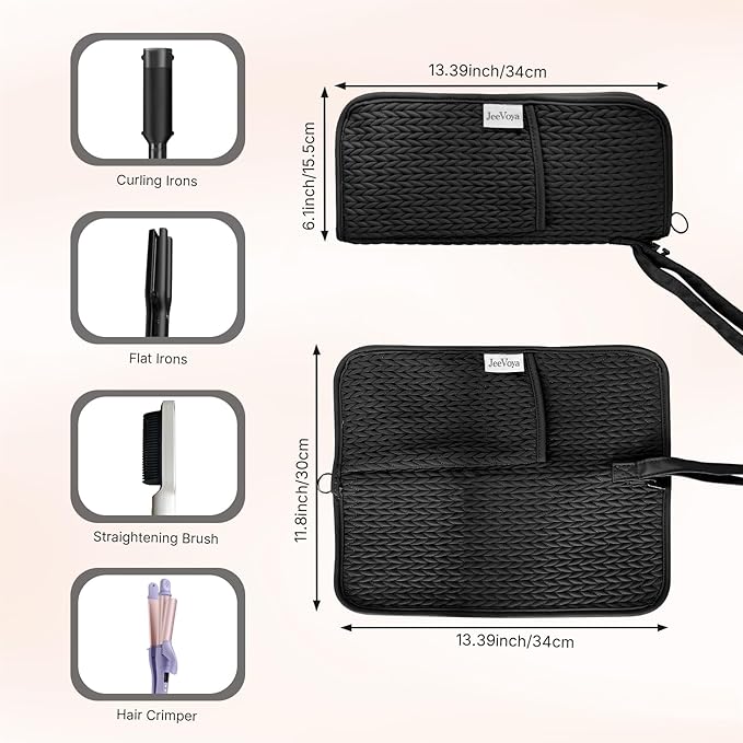 Hair Tools Organizer Bag Heat Resistant Mat Case Hot Tools Travel Bag Portable Flat Iron Pouch Case for Hair Straighteners, Curling Irons, Flat Irons and Hot Styling Tools (Black)
