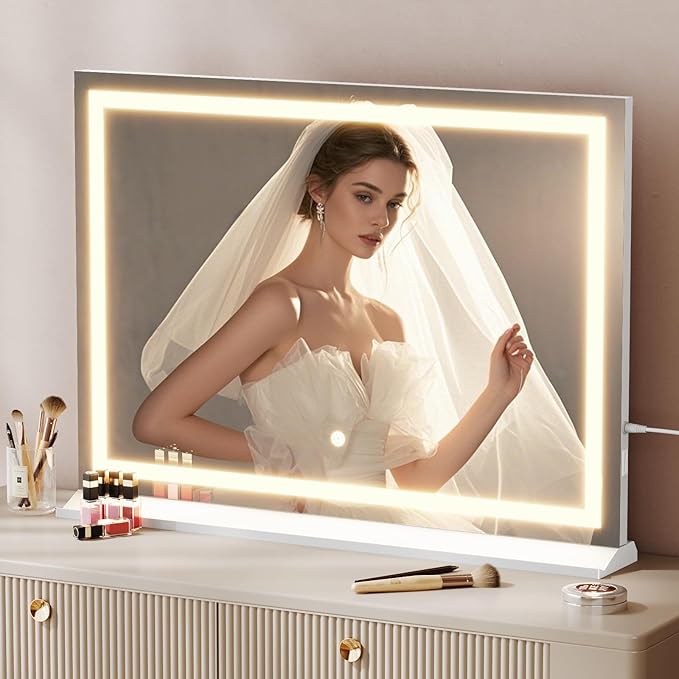 Vanity Mirror with Lights, 24" x 32" Makeup Mirror with 3 Color Modes 5X Magnification & USB/Type-C Charging Port, Large LED Mirror for Bedroom Tabletop & Wall Mounted