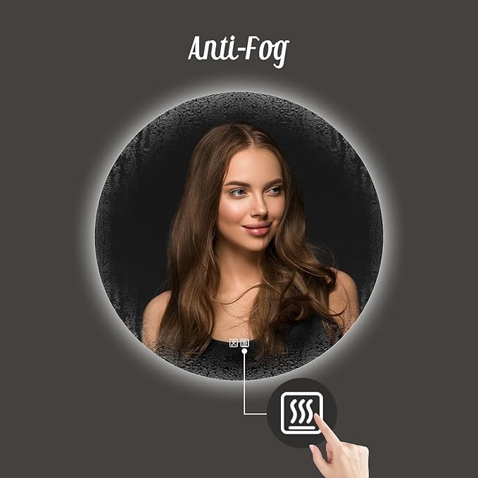 APRILSOUL 24 Inch Round LED Backlit Bathroom Mirror, Vanity Mirror with Anti-Fog, Touch Button, 3 Colors and Dimmable Light