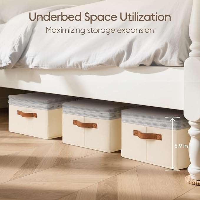 Large Closet Storage Bins - Compression Organizer Bins, Stackable Closet Organizer, Expandable Under Bed Storage Containers for Clothes, Towels, Sheet, 2 Pack, Beige