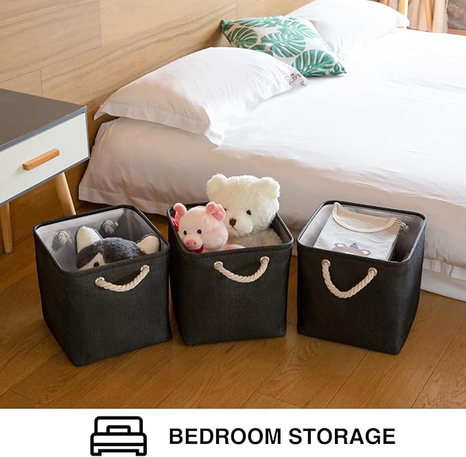 Oterri 6 Pack Cube Storage Bins, Foldable Storage Cubes, 11x11 Inch Fabric Cubes Storage Basket, Decorative Storage Basket for Home, Shelves, Nursery Organizers(Black)