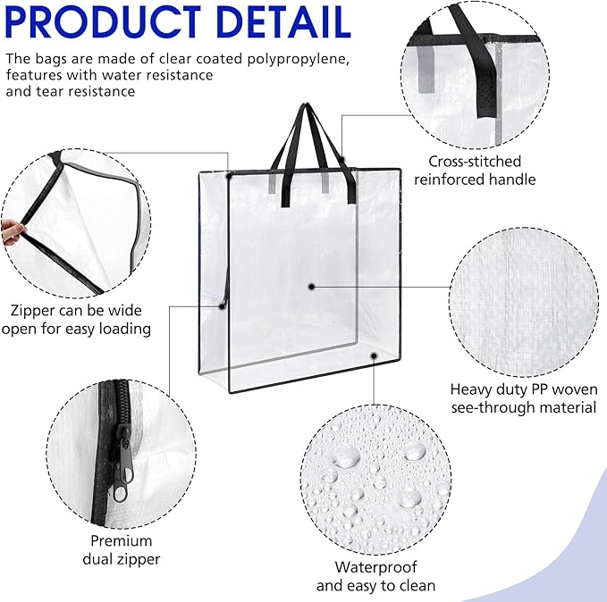 8 Pcs Clear Wreath Storage Bags 26 Inch Valentines St. Patrick's Garland Container Door Garland Holiday Wreath Storage Holder with Handle and Zipper Heavy Duty Plastic Packing Totes(Black)
